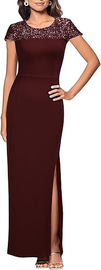 Women's Crewneck Wedding Guest Long Full Of Charm Formal Dresses